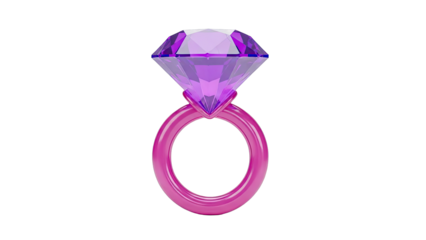 Pink plastic ring with a large purple diamond