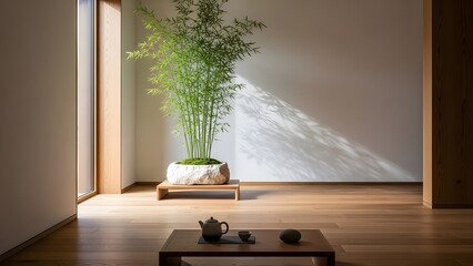 Indoor Bamboo Plant Enhancing a Calm Zen Interior Space
