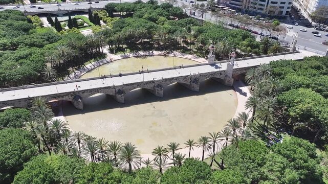 Turia Gardens At Valencia In Comunidad Valenciana Spain. Nature Park Scenery. Downtown City. Valencia At Comunidad Valenciana Spain. Botanical Garden Skyline. Beautiful Cityscape.