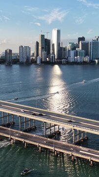 Miami Skyline In Miami Florida United States. Breathtaking Aerial View Of A Lush Tropical Coastline Scenery. Industrial Landscape High Rise Building Vibrant. High Rise Building. Miami Florida.