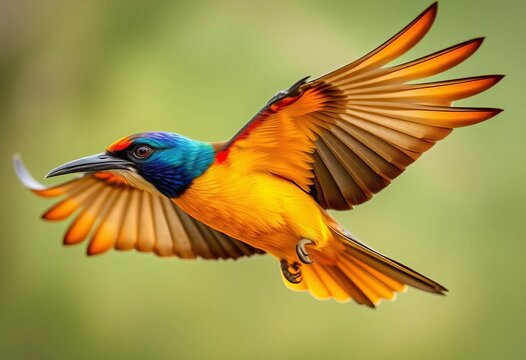 Close-up of a vibrant baza bird in flight, showcasing intricate plumage,  detail,  talons