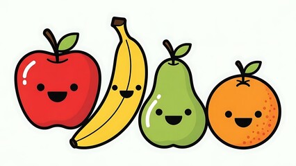 Colorful Cartoon Fruits with Happy Faces.