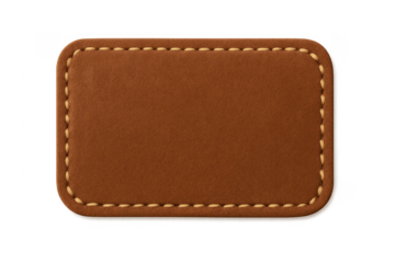 Blank brown leather patch with stitching transparent background
