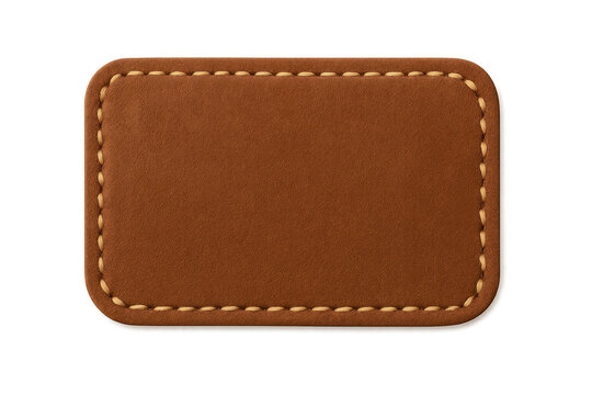 Blank brown leather patch with stitching transparent background