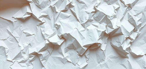 Obraz premium Deep creases and folds in a crumpled sheet of white paper, white paper texture, white texture