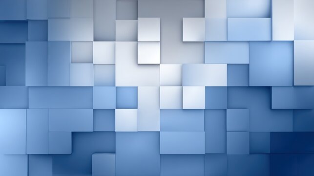 An abstract image featuring a mosaic of varying shades of blue and white cubes, creating a three-dimensional effect with depth and subtle light variations across the surface.  T - Powered by Adobe