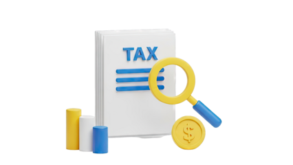 Tax Document Analysis with Magnifying Glass and Coin