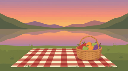 Lakeside Picnic Adventure: Mountains, Sunset, and Delicious Food