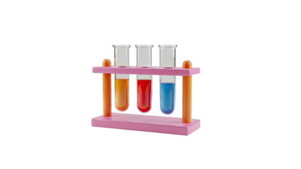 Test Tubes with Colored Liquids in a Pink and Orange Stand