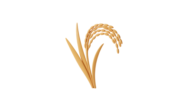 Realistic golden rice stalk with leaves a detailed 3d render on transparent background - Powered by Adobe