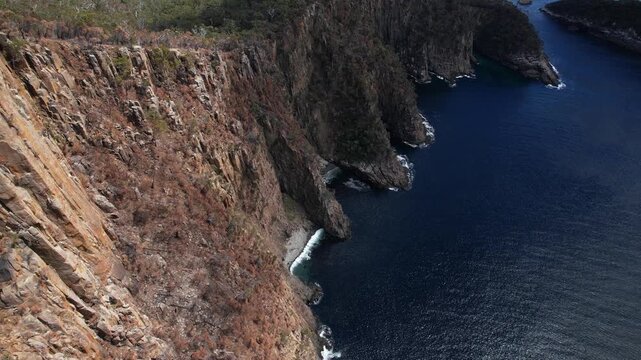 Jurassic Dolerite Cliffs In Bruny Island, Tasmania, Australia - Drone Shot