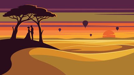 Romantic Sunset Safari: Couple's Desert Adventure with Hot Air Balloons