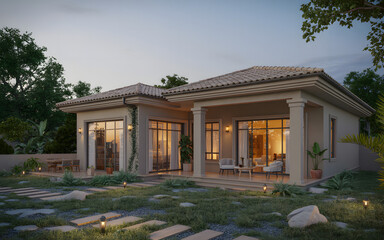 Modern Luxury House Exterior at Sunset