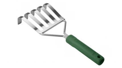 Green handled garden fork tool isolated on a transparent background