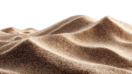 Sandy waves Close-up on small, rolling dunes of tan sand against a bright white background, suggesting a miniature desert