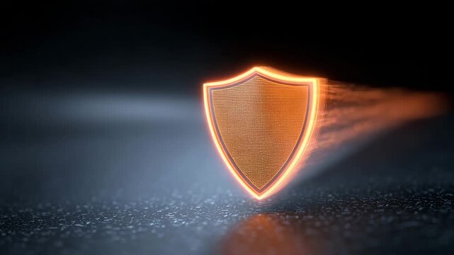 Glowing orange digital shield protection security cyber glow orange technology digital defense safety firewall data safety futuristic neon shield design abstract protection background modern