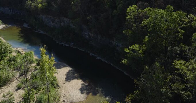 Drought North Fork River Within The Devils Backbone Wilderness Area In The Missouri Ozarks, USA. Aerial Shot