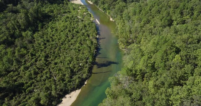 Aerial View Of A River Within Devils Backbone Wilderness Area In The Mark Twain National Forest In Missouri, USA.