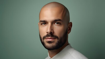 Serious Bald Man Looking At Camera Portrait
