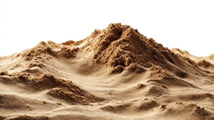 Sandy hillock with a layered texture rises against a white background, detailed