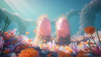 Fototapeta premium Vibrant underwater scene with coral and sunlight