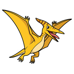 Smiling Yellow Pterodactyl Dinosaur Flying Cartoon Vector Illustration © fiqri