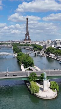 Paris Skyline In Paris France Island France. Breathtaking Aerial View Of Seine River In Capital Of France. Business Sky Downtown Cityscape. Backgrounds Up Above. Paris France Island.