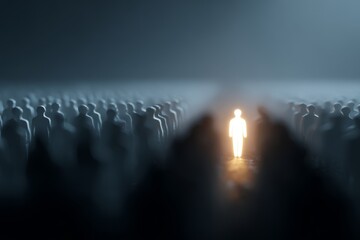 Obraz premium One individual standing out from a crowd, symbolizing leadership, uniqueness, and the courage to be different.