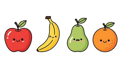 Colorful Cartoon Fruits with Smiling Faces.