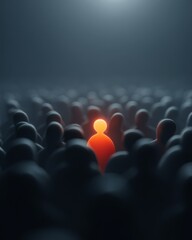 Obraz premium One individual standing out from a crowd, symbolizing leadership, uniqueness, and the courage to be different.