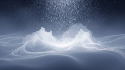 Obraz premium Majestic snow-covered mountain peaks emerging through swirling fog under starry night sky