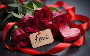 Red Roses Bouquet with Love Note on Valentine&rsquo;s Day
