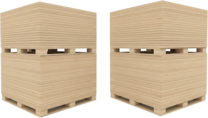 Two large stacks of wooden planks on pallets showing a natural wood grain texture and a clean organized presentation of materials for construction or industry lumber pile building timber