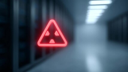 Glowing hazard symbol red warning sign cyber security digital danger data center server room nuclear symbol radiation icon technology background neon light futuristic hallway blurred corridor toxic - Powered by Adobe