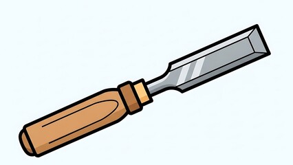 Woodworking Chisel Tool with Wooden Handle.