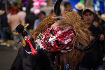 Pillaro diablada demon mask during traditional festival