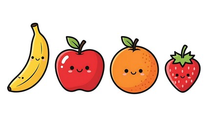 Colorful Cartoon Fruits with Smiling Faces.