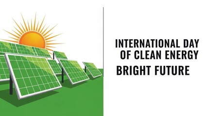 Solar panels under a bright sun, symbolizing clean energy and a bright future for International Day of Clean Energy.