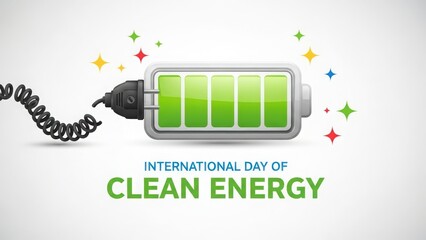 Full battery icon with a plug, representing charged clean energy for the International Day of Clean Energy celebration.