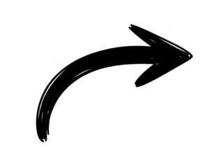 Black curved arrow pointing right isolated on transparent background. Black arrow pointing right