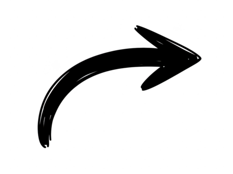 Black curved arrow pointing right isolated on transparent background. Black arrow pointing right - Powered by Adobe