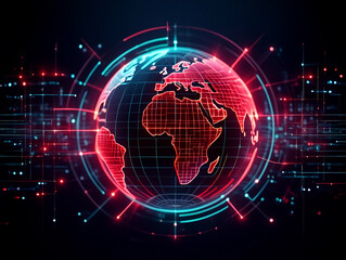 Glowing Red and Blue Digital Earth with Network Connections globe technology