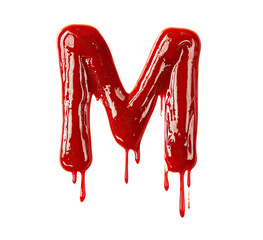 Dripping red letter 'M' against a stark black backdrop