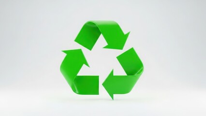 Green recycling symbol on a clean white background, representing sustainability and environmental protection.