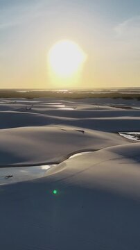 Sunset Lencois Maranhenses In Santo Amaro Maranhao Brazil. Beautiful Lagoons That Form In The Sand Dunes After The Rainy Season. Sunrise Sky Clouds Beach Sea. Sunrise Outdoors Beach .