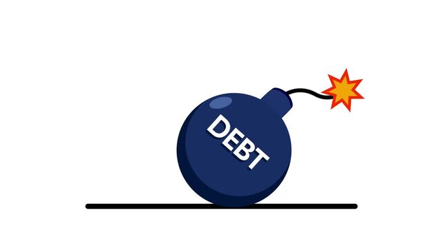 Debt bomb animated icon bomb symbol written debt and ready to explode 4k looping cartoon