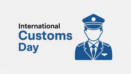Stylized icon of a customs officer in uniform with text for International Customs Day.