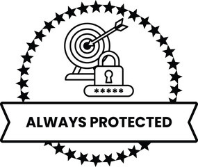 A black and white logo with a star and a lock and key