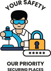 A man is wearing a lab coat and goggles