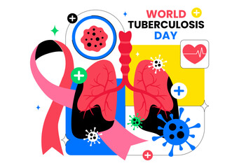 Fototapeta premium World Tuberculosis Day Vector Illustration Featuring Lungs and Bacteria for TB Awareness and Medical Campaigns with a Healthcare Background